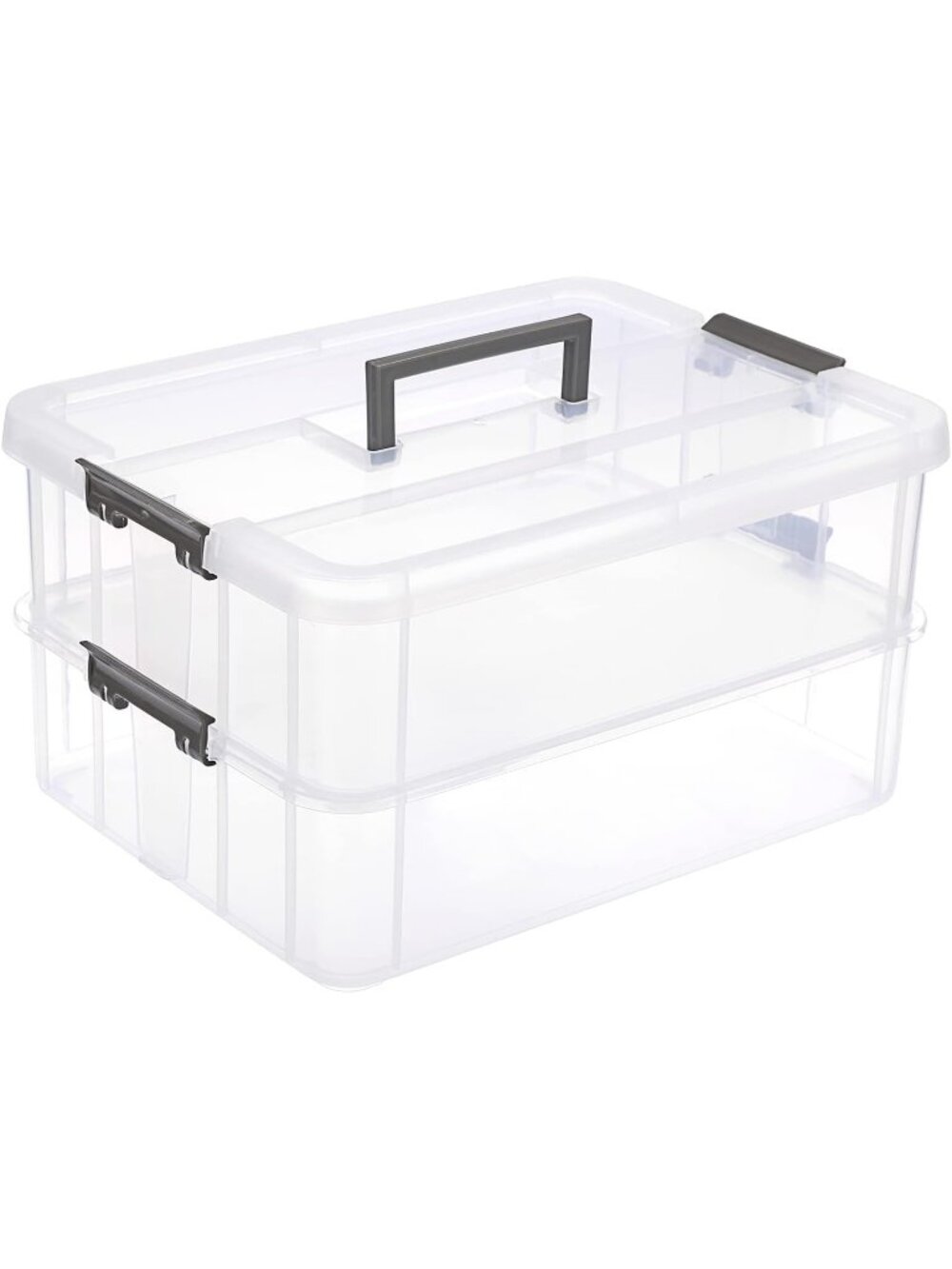 New 2-Tiers Plastic Stack Carry Storage Containers Box wih Handle Lids